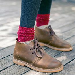 Women Socks Winter Retro Patchwork Knitted Japanese Vintage Female Nep Yarn Cotton Sock