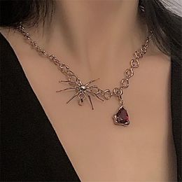 Choker Goth Spider Necklace Red Crystal Necklaces Women Fashion Pendant Lady Party Jewellery Silver Colour Trendy Metal Naszyjnik