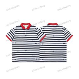 xinxinbuy Men designer Tee t shirt 23ss stripe Letter collar jacquard short sleeve cotton women Black White blue red XS-XL