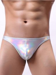 Underpants Mens Micro Bikini Briefs Sexy Short Underwear Shiny PU Leather G-strings Bulge Pouch Thongs One-piece Swimsuit Panties Bright