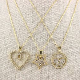 Pendant Necklaces 18inch 10pcs/lot Design Cz Charm Necklace Heart/butterfly/star Shape Component Jewellery Plated Wholesale