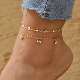 Anklets Boho Cute Daisy Flower For Women Fashion Gold Colour Link Chain Ankle Bracelet Foot Summer Beach Jewellery Gifts