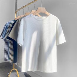 Women's T Shirts QOERLIN Waffle White T-Shirts Women High Quality 2023 Summer Short Sleeve Loose Casual Basic Tops Tees Oversize Black