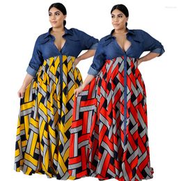 Ethnic Clothing Plus Size 4XL Swing Dress African Clothes Women Trendy Vintage Patchwork Striped Printed Maxi Robe Boho Beach Partyclub