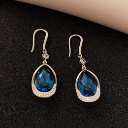 Dangle Earrings & Chandelier Blue Crystal Retro Water Drop Rhinestones Sweet Long Earring For Female Party Daily Jewellery 2023 ArrivalDangle