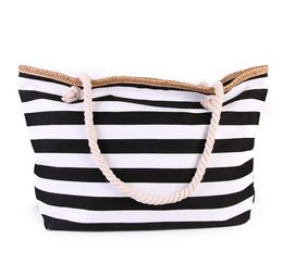 Large women Cotton String Beach hand bag Female Shopping Shoulder Bags Stripe design Tote makeup bags Outdoor Travelling Tote bag