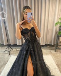 Party Dresses Xijun Sparkly Pink Evening Dresses Lace Spaghetti Strap Party Dresses Prom Teen Girls Graduation High Side Slit Sleeveless 230310