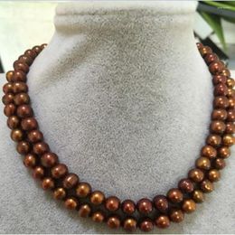 Chains Hand Knotted 9-10mm Brown Freshwater Pearl Necklace 32inch For Women Fashion Jewellery