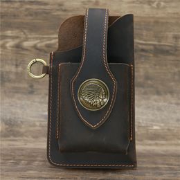 Waist Bags Fanny Bag Men Genuine Leather Belt Bum Leg Hip Packs for 675inch Cell Phone Cigarette Lighter Box Case Outdoor Pouch 230310