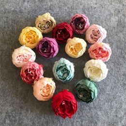 Decorative Flowers 5pcs/Lot 9cm High Quality Home Decor DIY Garland Christmas Decorations Year Artificial Peony Silk Head