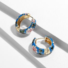 Hoop Earrings & Huggie Fashion Enamel Flower For Women Vintage Boho Circle Small Statement Jewellery 2023 Brincos GiftsHoop