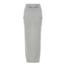 Skirts Maxi Skirt High Waist Elastic Soft Texture Solid Color V Pencil Female Clothes