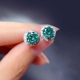 Earing ED158 imitation round diamond group inlaid with fashionable temperament women's earrings silver ear pin one-carat blue green