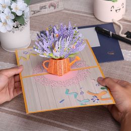 Gift Cards 3D Lavender Pop Up Card for Mothers Day Thanksgiving Birthday Anniversary Gift Greeting Cards Wife Mom Girlfriend Z0310