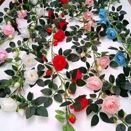 Decorative Flowers 28 Rose Flower Head Artificial Vine Ivy Leaf Garland Silk Rattan Wedding Arch Home Garden De