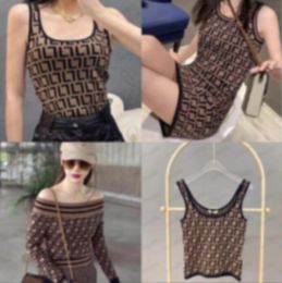 Spring summer designer Women's Knits retro high-end luxury women's knitwear sleeveless vest T-shirt F letter print