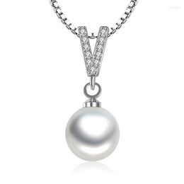 Pendant Necklaces Real Zircon Ball Pearl V-shaped Necklace Quality Lover Gift Girl Crystal Fashion Jewellery Drop Wedding