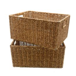 Storage Baskets Hand-Woven Rectangular Rattan imitation Basket Fruit Tea Snack Bread Picnic Cosmetic Storage Box Kitchen Household Tools 230310