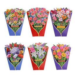 Gift Cards 3D Pop Up Flower Bouquet With Note Card And Envelope Greeting Cards Without Bow For Valentine's Mothers Day Gifts Z0310