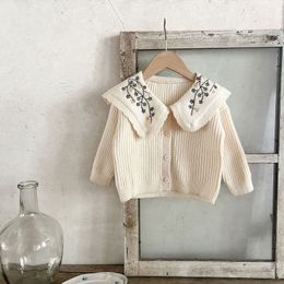 Cardigan Spring Autumn Children Knitted Sweater Girl Baby Embroidery Flower Long Sleeve Tops Coat Kid Boy Cotton Fashion Jacket 230310