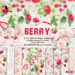 Gift Wrap Berry Paper Pack 6"x6" 12 Sheet Art Background Card Making DIY Scrapbook Craft