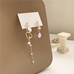 Dangle Earrings Rhinestone Inlaid Irregular Hollow Metal Hoop Pearl Chain Tassel Asymmetric Drop Pendent For Women Girls Ear Jewellery