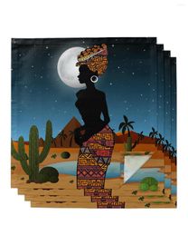 Table Napkin African Woman Desert Cactus Night 4/6/8pcs Cloth Decor Dinner Towel For Kitchen Plates Mat Wedding Party Decoration