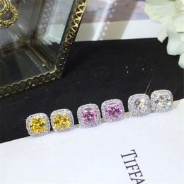 Stud Earrings S925 For Women Sterling Silver Cubic Zirconia 7 7mm Square Earring Bridal Wedding Fine Jewellery Brincos