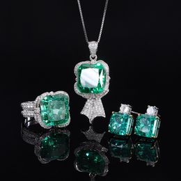 Charme Flower Ruby Diamond Jewelry Conjunto 925 Sterling Silver Rings Brincos Colar para mulheres jóias de noivado de noiva