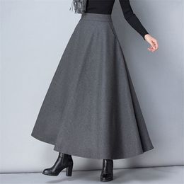 Skirts Winter Women Long Woollen Skirt Fashion High Waist Basic Wool Skirts Female Casual Thick Warm Elastic A-Line Maxi Skirts O839 230310