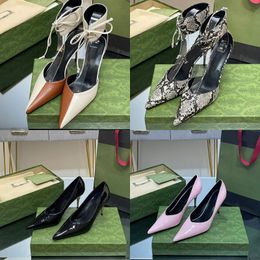 2023 designer luxury pointed toes High-heeled sandals G family womens Leather Black white pink line buckle shoes lady sexy Shallow metal stiletto heels sandal size 40