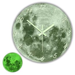 Wall Clocks Glow In The Dark Moon Clock For Living Room Modern Design Luminous Night Light Wall Clock Home Decor Silent Quartz Wall Watch 230310