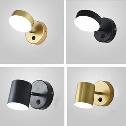 Wall Lamp LED With Button Switch Light Three-color Iron Post-modern Bedside