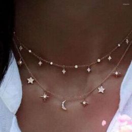 Pendant Necklaces Multilayer Crystal Star Moon Necklace For Women Bohemian Vintage Fashion Collar Costume Jewellery