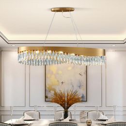 Chandeliers Modern Chandelier Lighting Oval LED Crystal Pendant Lamp Dining Room Luxury Gold Indoor Kitchen Home Decoration Hanging Lustre