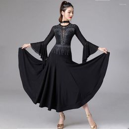 Stage Wear Standard Ballroom Dance Dresses Mandarin Sleeve Flamenco Dancing Skirt Crystal Design Tango Waltz Dress 9019