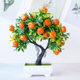 Decorative Flowers Bonsai Plants Fake Tree Orange Foam Fruit Potted For Home Decoration Accessories Year Decor