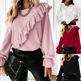 Women's Blouses Women Loose Korean Style Fahion Lady Tops Chiffon Pullovers Casual Solid Colour Long Sleeve Shirt Leisure Famale Clothing
