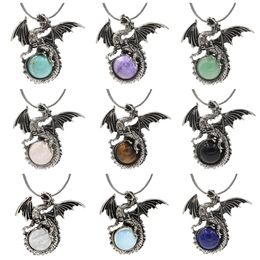 Wing Dragon Necklace Fashion Long Copper Snake Chains With Natural Stone Healing Crystal Pendant Wholesale