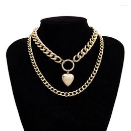 Chains Fashion Punk Metal Heart Choker Necklace For Women Big Thick Chain Round Hollow Multilayer Pendant Long Necklaces Jewelry
