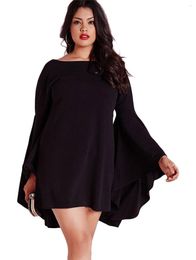 Casual Dresses Women's Plus Size Trend Flared Sleeve Swing Dress Black