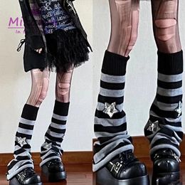 Socks Hosiery Mikumn Harajuku Women Winter Leg Warmers Socks Japanese Girl Gothic Striped Stars Knitted Warmer Long Socks Punk Foot Cover 230310