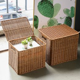 Storage Baskets Woven Basket with Lid Plus Size Sundries Storage Basket Dustproof Organiser Box Large Storage Bins Cabinet Wardrobe Organiser 230310