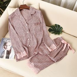 Women's Sleepwear Lisacmvpnel Leopard Print Women Pyjama Set Ice Silk Soft Touch Long Sleeve Suit Pyjamas 230310