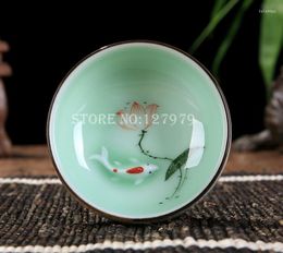 Cups Saucers Ceramic Arts And Crafts Teacup Longquan Celadon High-grade Tea Cup Hand-painted Lotus Teacups Teaset 4 Pattern /set -
