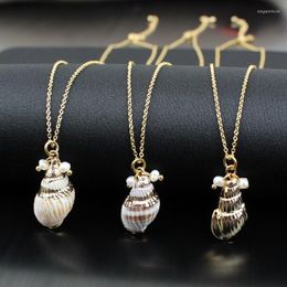 Pendant Necklaces Natural Mother-of-pearl Shell Necklace Freshwater Pearl Gold Plated Female Accessories Seaside Beautiful Nature Jewellery