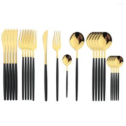 Dinnerware Sets 24/16Pcs Set Stainless Steel Flatware Tableware Black Gold Spoon Knife Fork Kitchen Cutlery Silverware