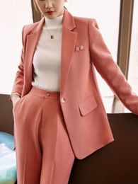 Women's Suits Blazers Vintage Women Blazer Pantsuit Formal Fashion Suit Jackets Pencil Pantalon 2 Pieces Female Elegant Office Business Trousers Suit 230310