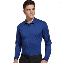 Men's Casual Shirts Bamboo Fiber Material Business Formal Pocket-less Design Long Sleeve Stretch Male Fit Dress Office White Blue