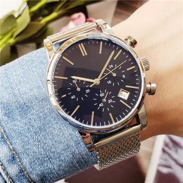 High Quality Luxury Mens Watches Stainless Steel Quartz Chronograph Watch Functional Sub Dial Work Boss Waterproof Deisgner Watche311b